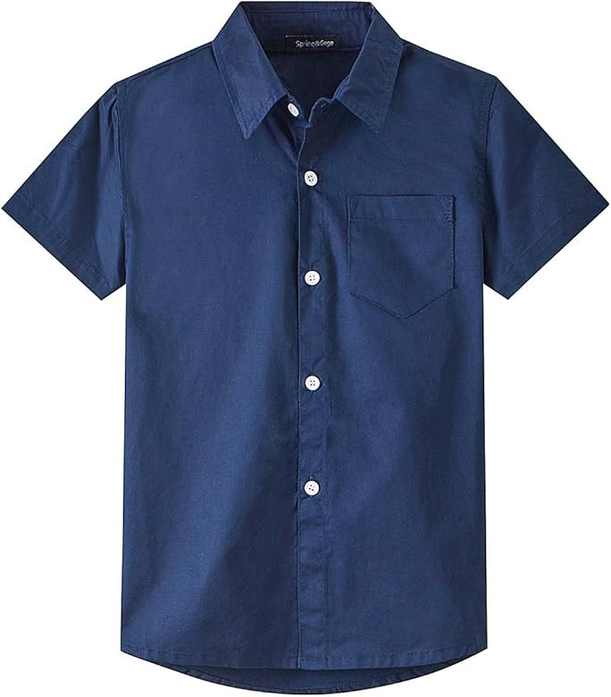 Spring&Gege Boys' Short Sleeve Dress Shirts Formal Uniform Woven Solid | Amazon (US)