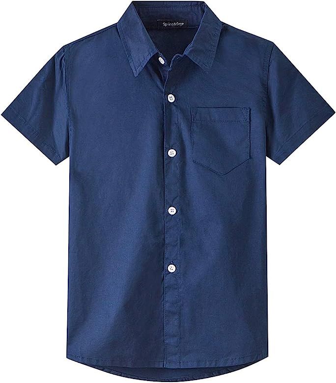 Spring&Gege Boys' Short Sleeve Dress Shirts Formal Uniform Woven Solid | Amazon (US)