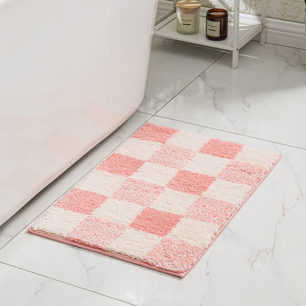 CozeCube Checkered Bath mats for Bathroom Non Slip, Fluffy Absorbent Microfiber Bath mat Washable... | Amazon (US)