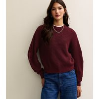 Women's Dark Burgundy Ribbed Crew Neck Knit Jumper New Look | New Look (UK)