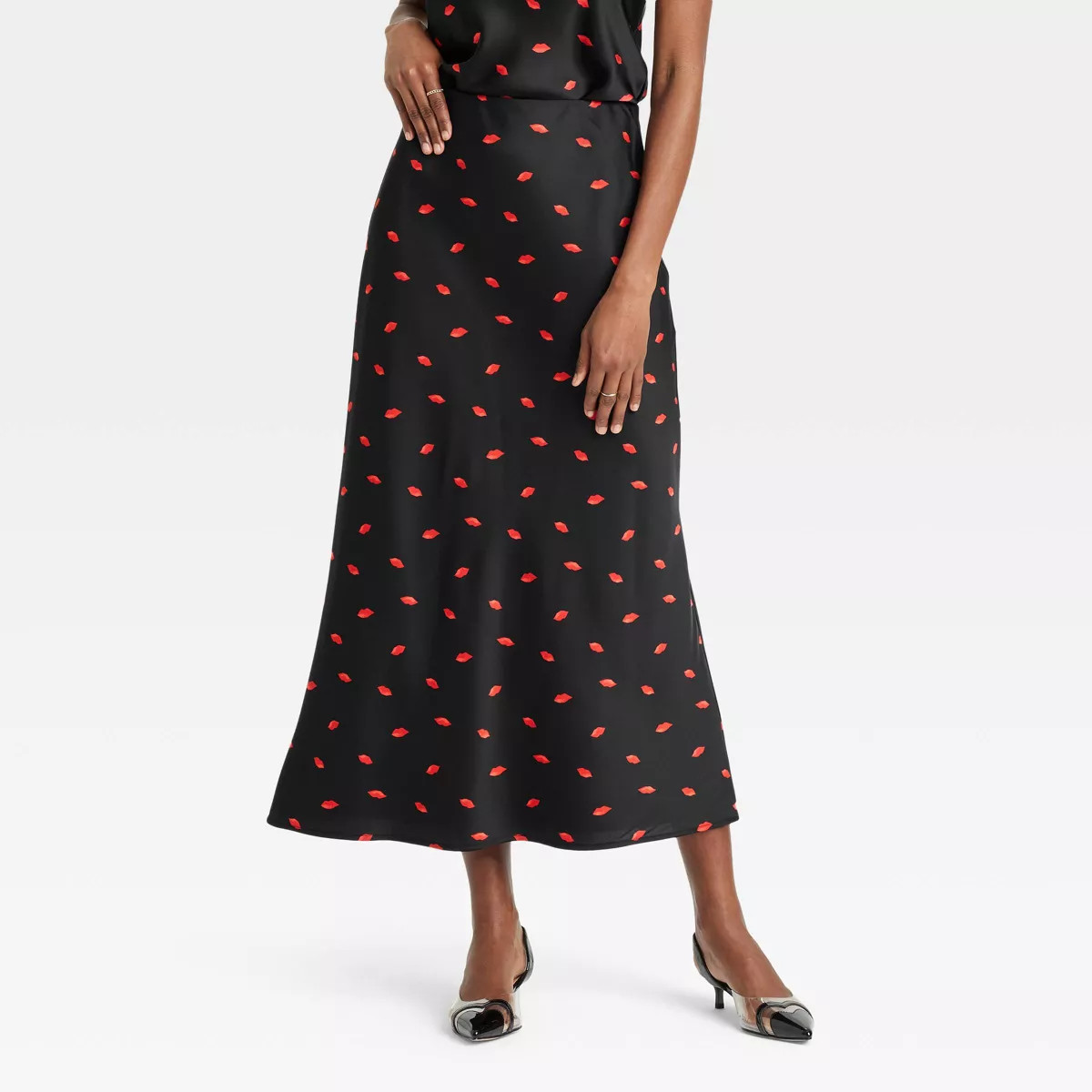 Women's Midi A-Line Skirt - A New Day™ Black/Red M | Target