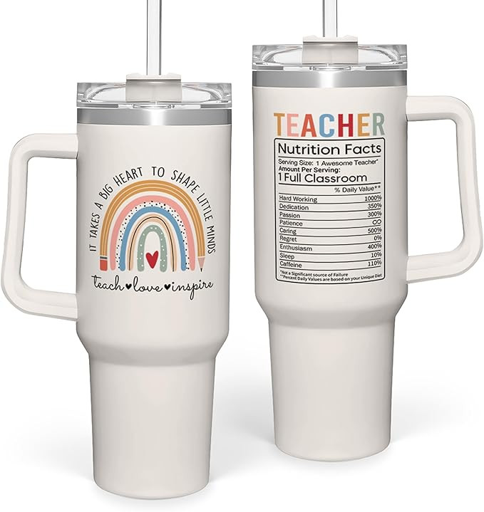 SANDJEST Teacher Appreciation Gifts It Takes a Big Heart to Shape Little Minds Tumbler with Handl... | Amazon (US)