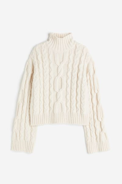 Cable-knit Mock Turtleneck Sweater - Cream - Ladies | H&M US | H&M (US + CA)