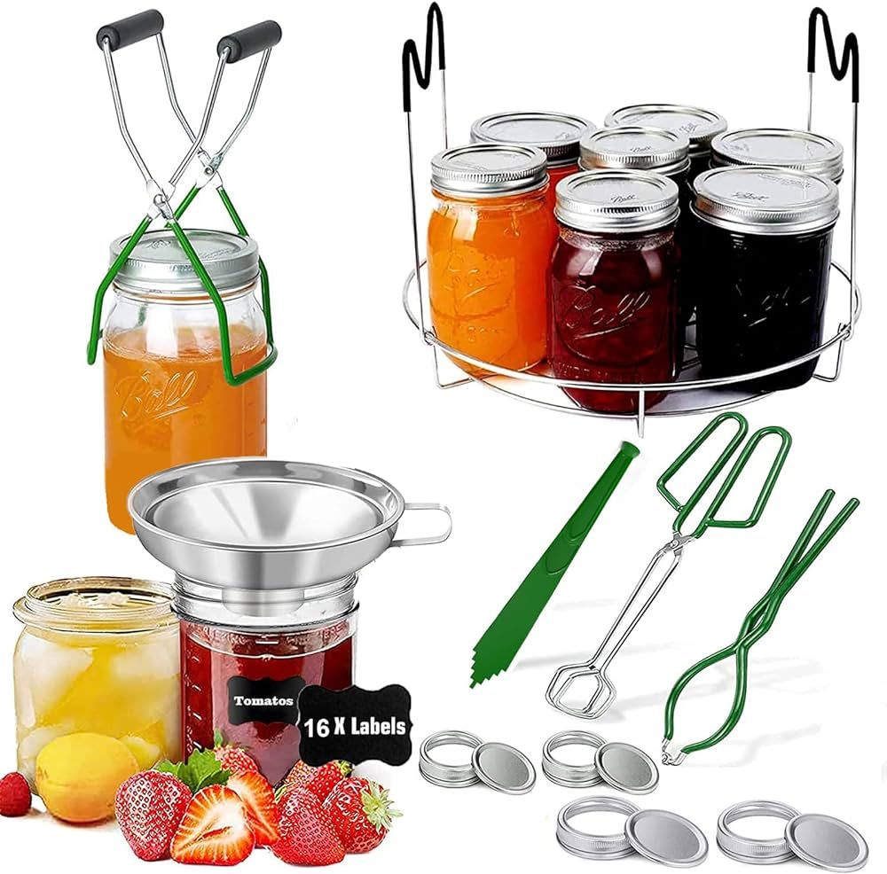 Canning Kit,11pcs Canning Supplies starter kit Include Stainless Steel Steam Rack,Canning Funnel,... | Amazon (US)