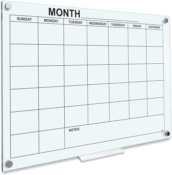 Whiteboard Calendar - Glass Board Monthly Calendar - 46" X 34" - Large Wall Calendar - White Boar... | Amazon (US)