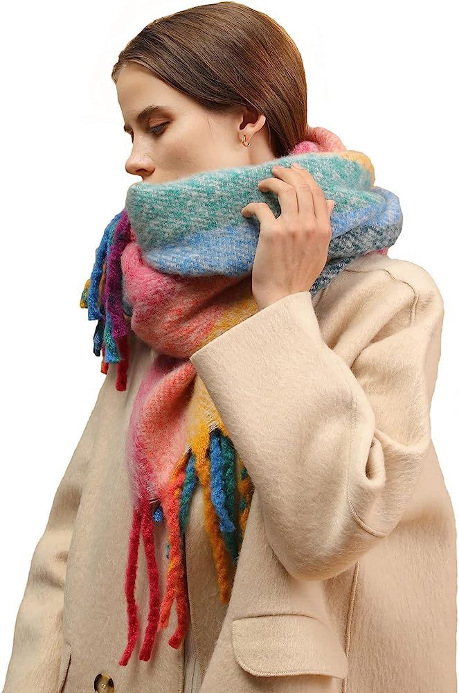 Temminc Women's Warm Scarf, Colorful Soft Comfort Elegant Cold Weather Pashmina Shawl Casual Scarf F | Amazon (US)