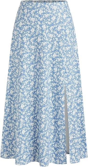 CIDER Womens Long Skirts Floral Elastic High Waisted Split Hem A Line Flowy Skirt Summer Outfits | Amazon (US)