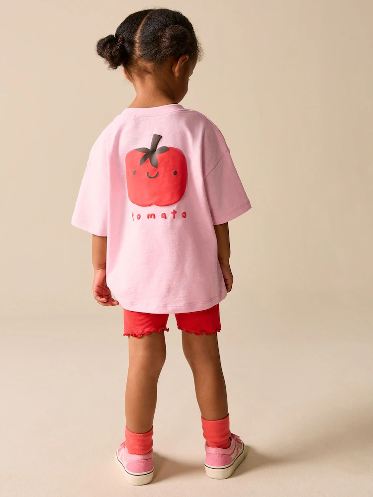Pink Tomato Character Short Sleeve T-Shirt and Cycle Shorts Set (3mths-7yrs) | Next US