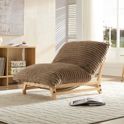 Modern Brown Corduroy Chaise Lounge Chair with Wood Frame, Comfy Sleeper Sofa Chair with Soft Cushion for Bedroom or Living Room – The Pop Home | Target