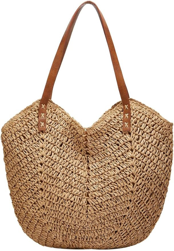 Summer Casual Straw Tote Bag Large Capacity Woven Shoulder Handbag for Summer Beach Vocation | Amazon (US)