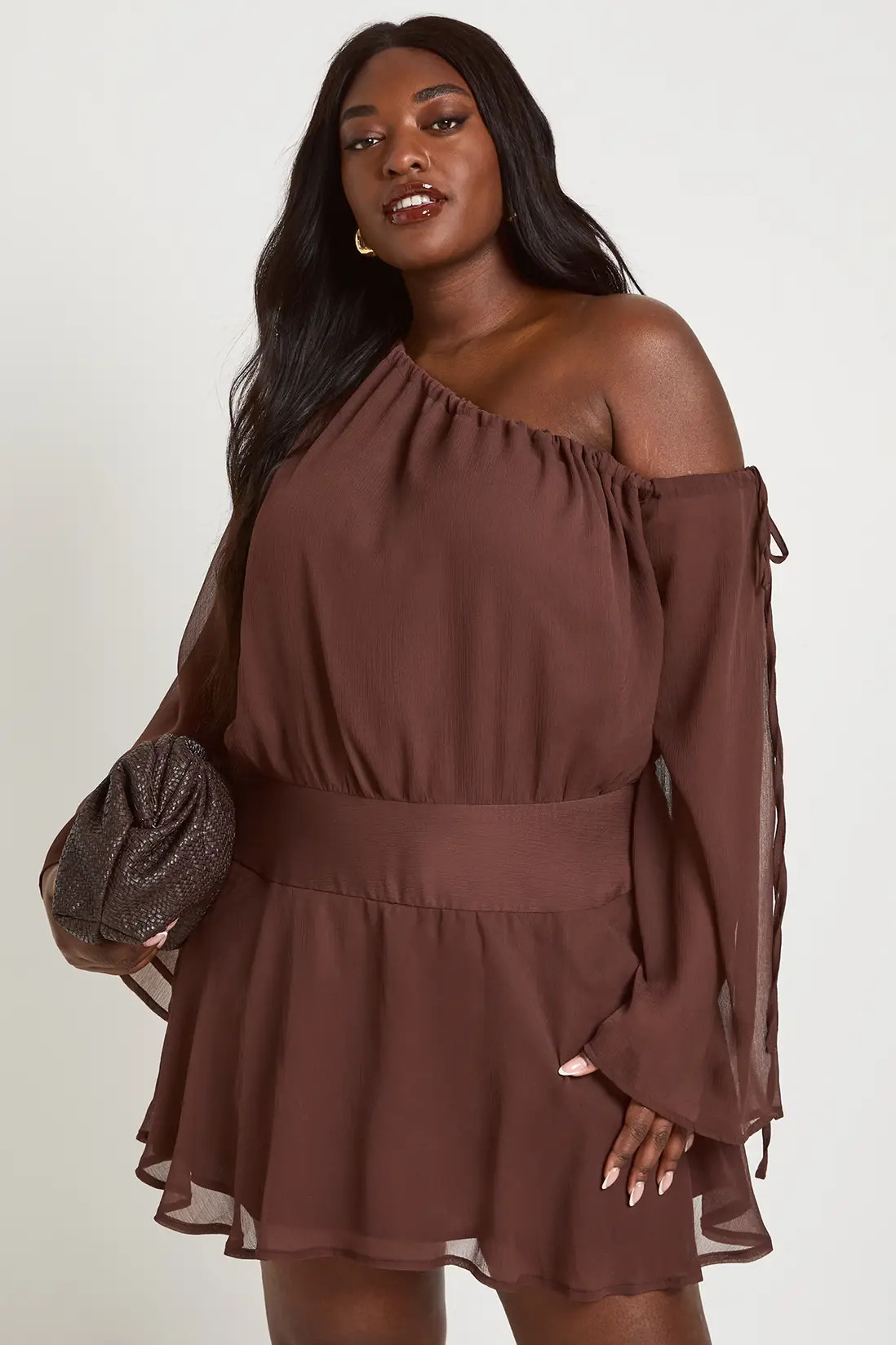 Chocolate Plus Chiffon Asymmetric Skater Dress | Boohoo | Boohoo.com (UK & IE)