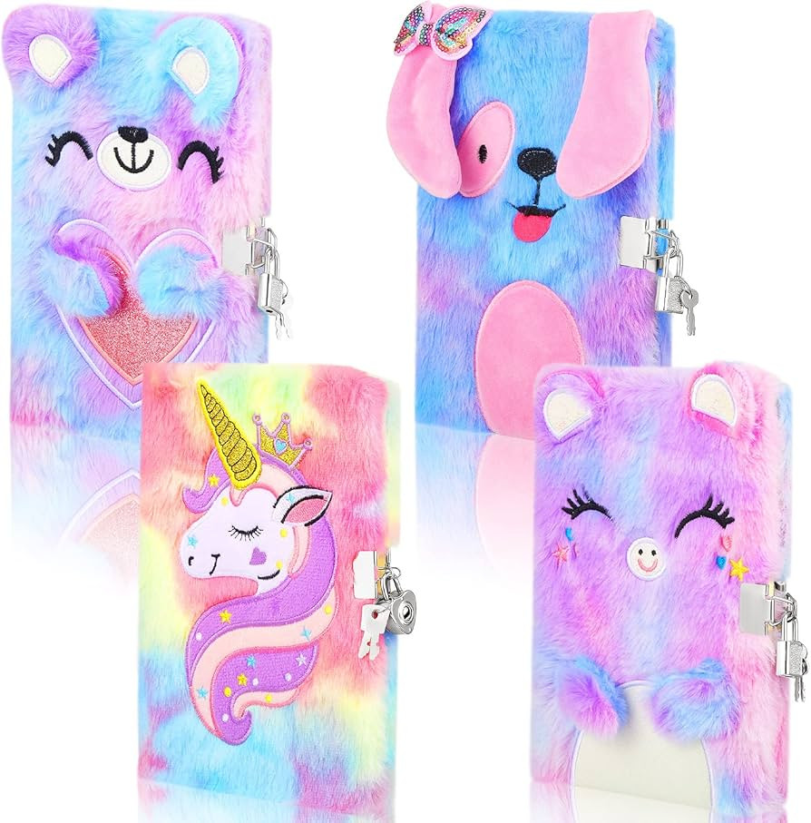 Ctosree 4 Pcs Plush Diary for Girls with Lock and Keys Kids Journals Fuzzy Notebooks for Girls Cu... | Amazon (US)