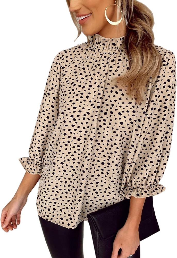 Angashion Women's Tops Casual Floral Print Long Sleeve Ruffle Loose Babydoll Blouse Shirt Tunic Top | Amazon (US)