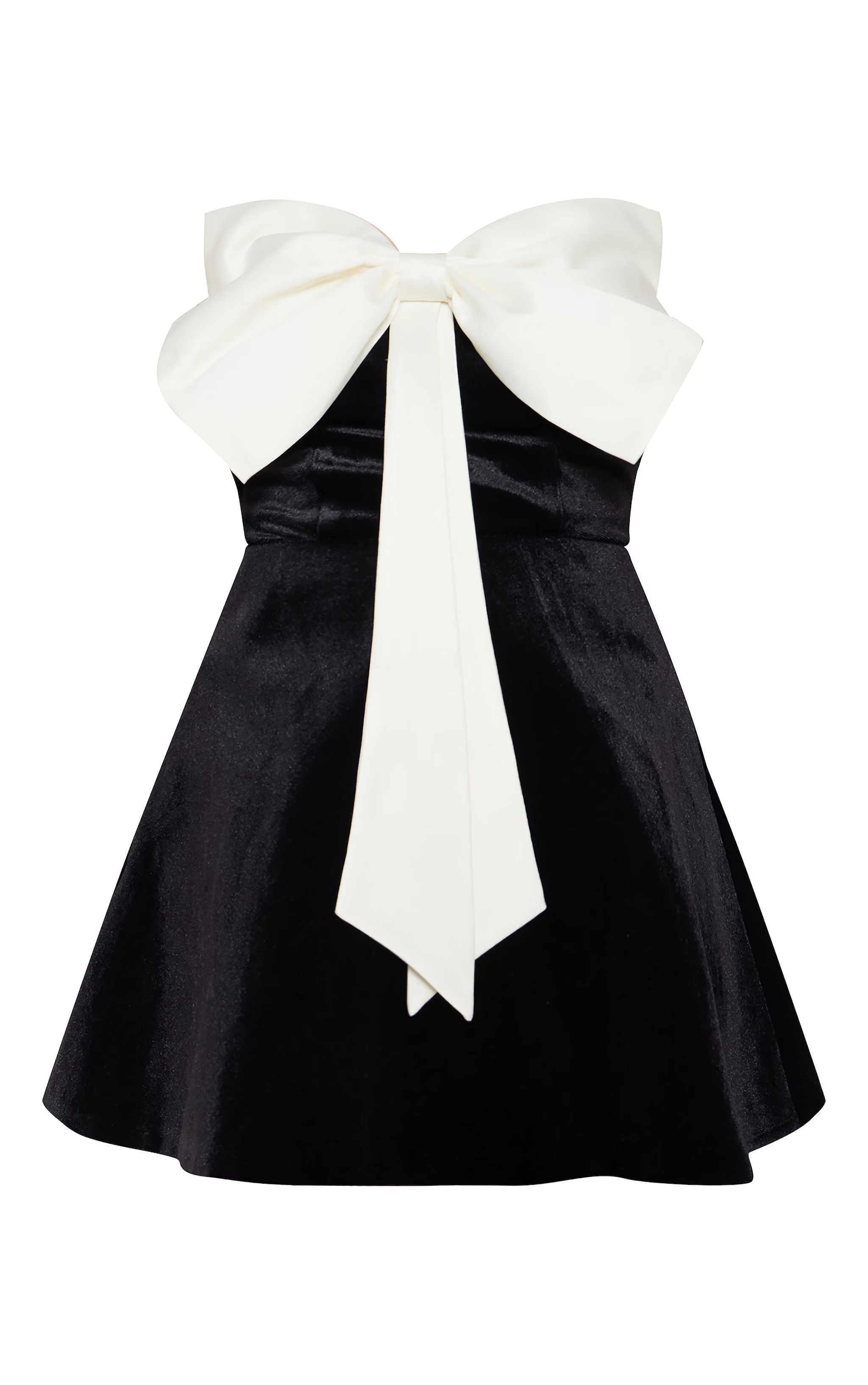 Black Velvet Contrast Extreme Bow Detail A-line Mini Dress | PrettyLittleThing US