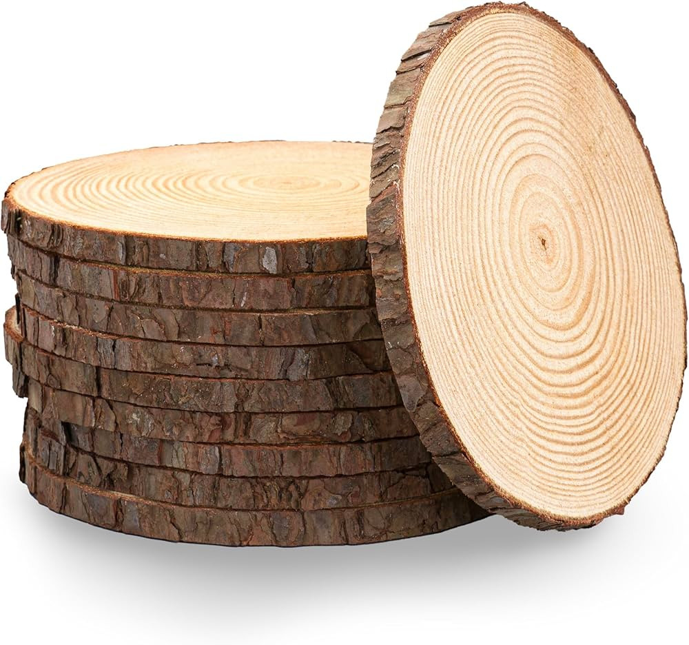 Set of 10 Large Wood Slices (10-12”) – Rustic Wooden Rounds for Wedding Centerpieces, Event D... | Amazon (US)
