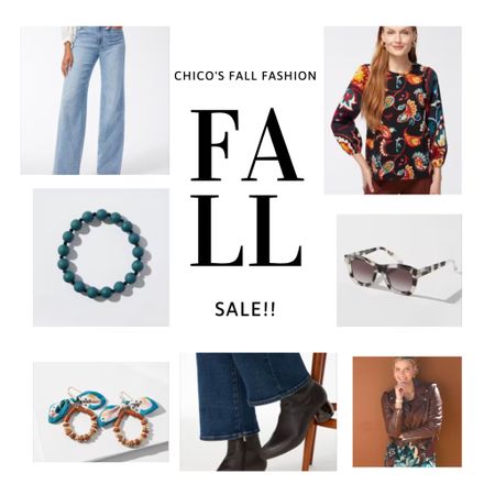 Chico’s Fall Fashion sale! Step into Fall! Wide leg jeans, floral top, Moto jacket and ankle boots. Pair with a fun bracelet, earrings and sunglasses. #chico’s @chico’s #fallfashion #fashionover50 

#LTKSale #LTKSeasonal #LTKstyletip