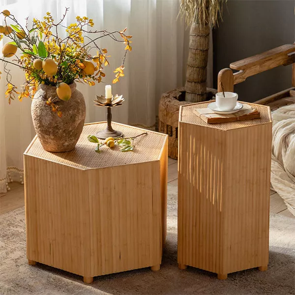 Japanese Cherry Wood Side Table - Storage Cabinet - 2 Drawers - ApolloBox