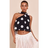 Black Polka Dot Print Chiffon Scarf Detail Puffball | PrettyLittleThing US