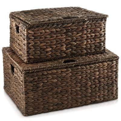 Casafield Set of 2 Water Hyacinth Lidded Storage Baskets (Medium/Large),  Multipurpose Rectangular Organizer Totes | Target