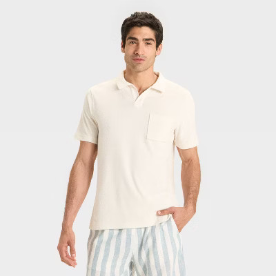 Men's Terry Cloth Polo Shirt - Goodfellow & Co™ Off-White M | Target