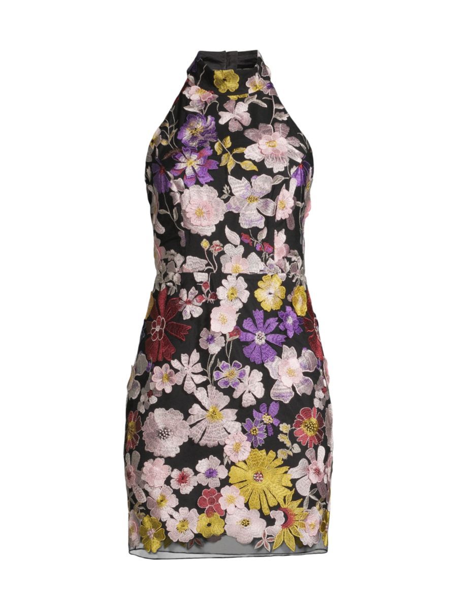 Hariet Floral-Embroidered Halter Minidress | Saks Fifth Avenue