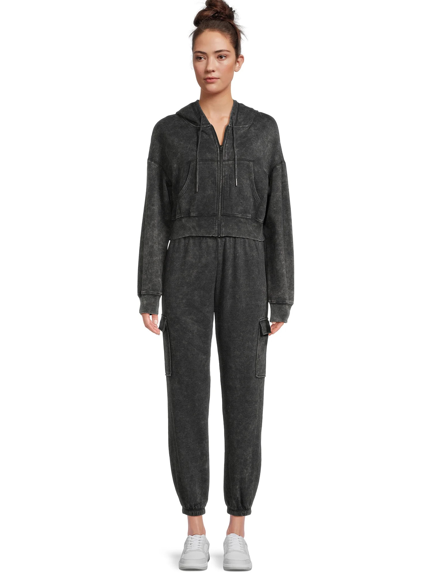 No Boundaries Juniors' Mineral Wash Hoodie and Cargo Jogger Pants Set, 2-Piece, Sizes XS-XXXL | Walmart (US)