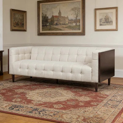 Modern Tufted Sofa – Beige Upholstery With Wood Frame, Contemporary Living Room Couch | Wayfair North America