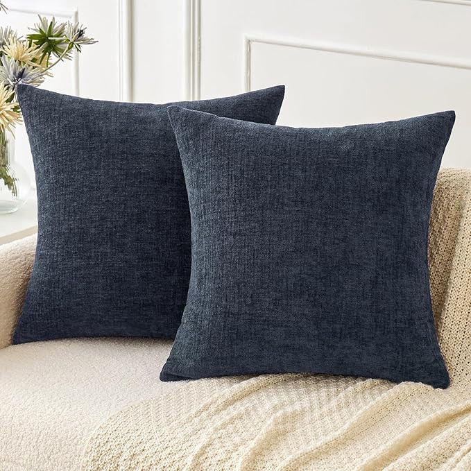 MIULEE Pack of 2 Couch Throw Pillow Covers 18x18 Inch Soft Navy Blue Chenille Pillow Covers for S... | Amazon (US)