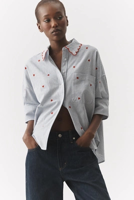 Mabel Boxy Oxford Embroidered Shirt by Maeve | Anthropologie (US)