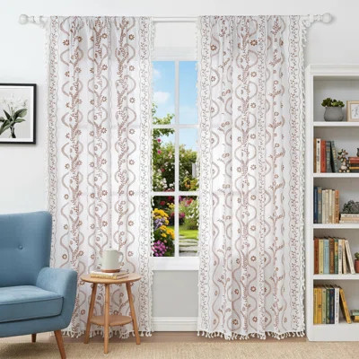 Bohemian Country Farmhouse Style Curtains, 84-Inch Two-Piece Set, Linen Semi-Sheer, Vintage Floral Pattern, Suitable For Living Rooms | Wayfair North America