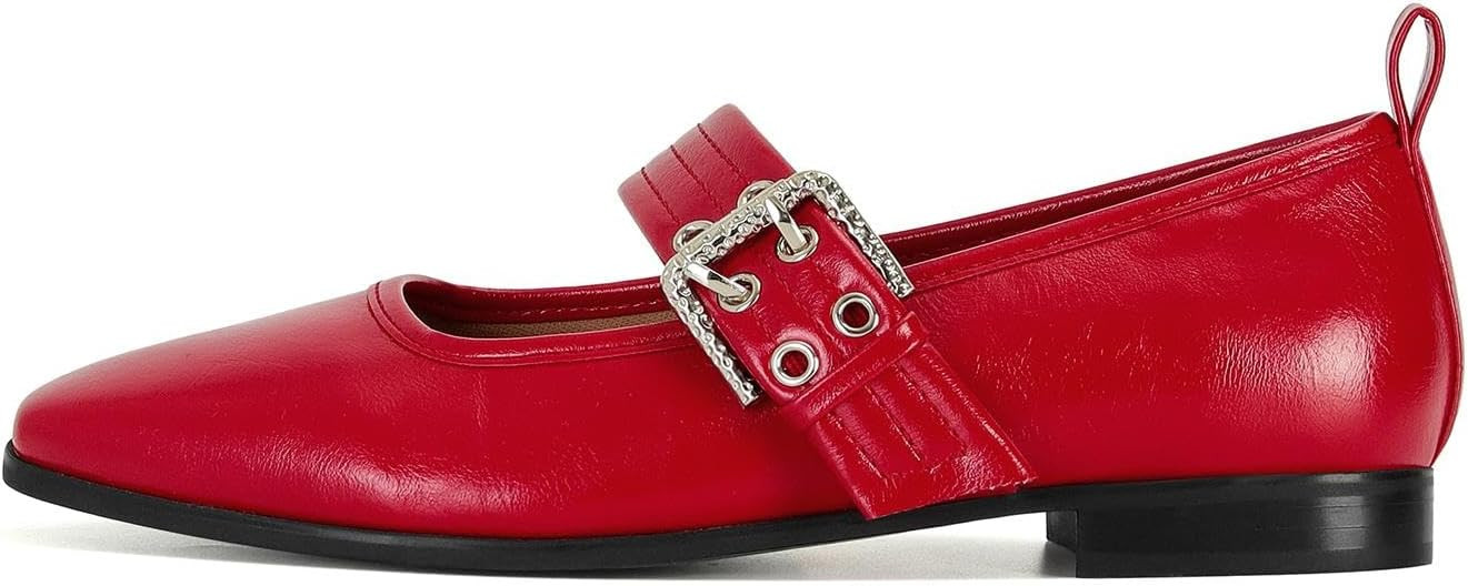 Dsevht Mary Janes Flats for Women Fashion Square Toe Flat Low Heel Easy Buckle Strap Flats Shoes | Amazon (US)