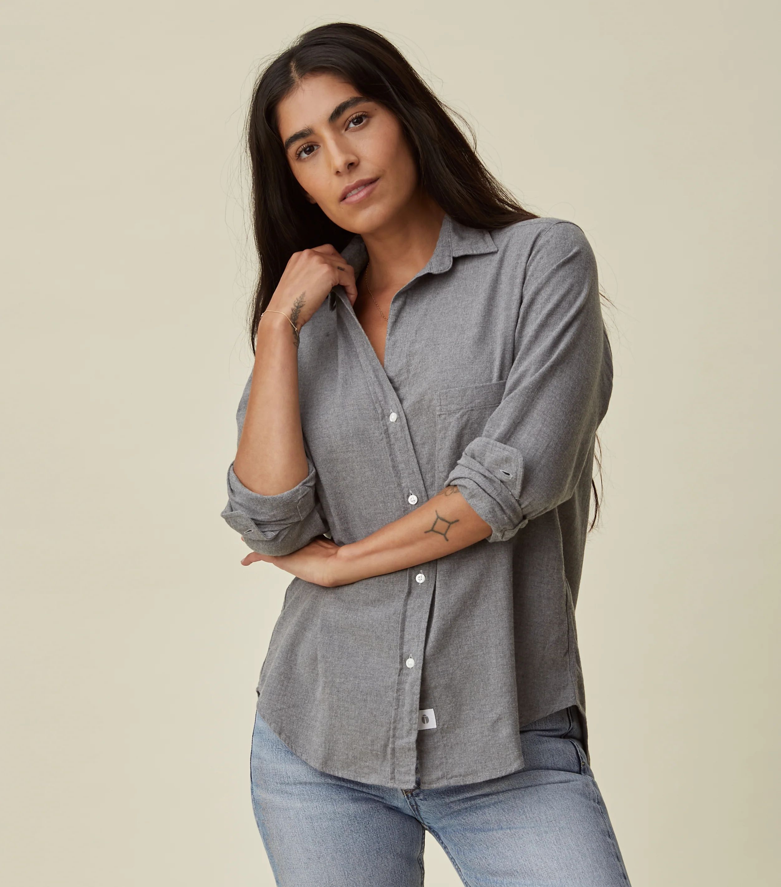 The Hero Button-Up Shirt Gray Melange, Feathered Flannel | Grayson