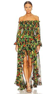 Caroline Constas Ambrossia Gown in Yellow Red Noir Floral from Revolve.com | Revolve Clothing (Global)