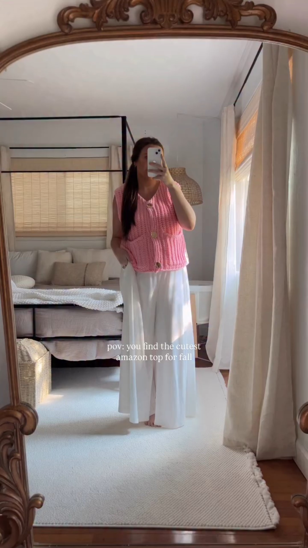 say OOTD for 🔗 & I’ll send you details! Love how cozy and cute this is for fall 🌸 perfect to transition for cooler weather - pink is out of stock but they have so many colors available!

#amazonfashion #amazonvest #falloutfit #pinktop #amazontops