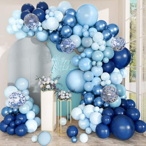 Blue Balloon Arch Kit, 168 Pcs Navy Blue Balloon Garland, 18 12 10 Inch Confetti Latex Metallic C... | Amazon (US)