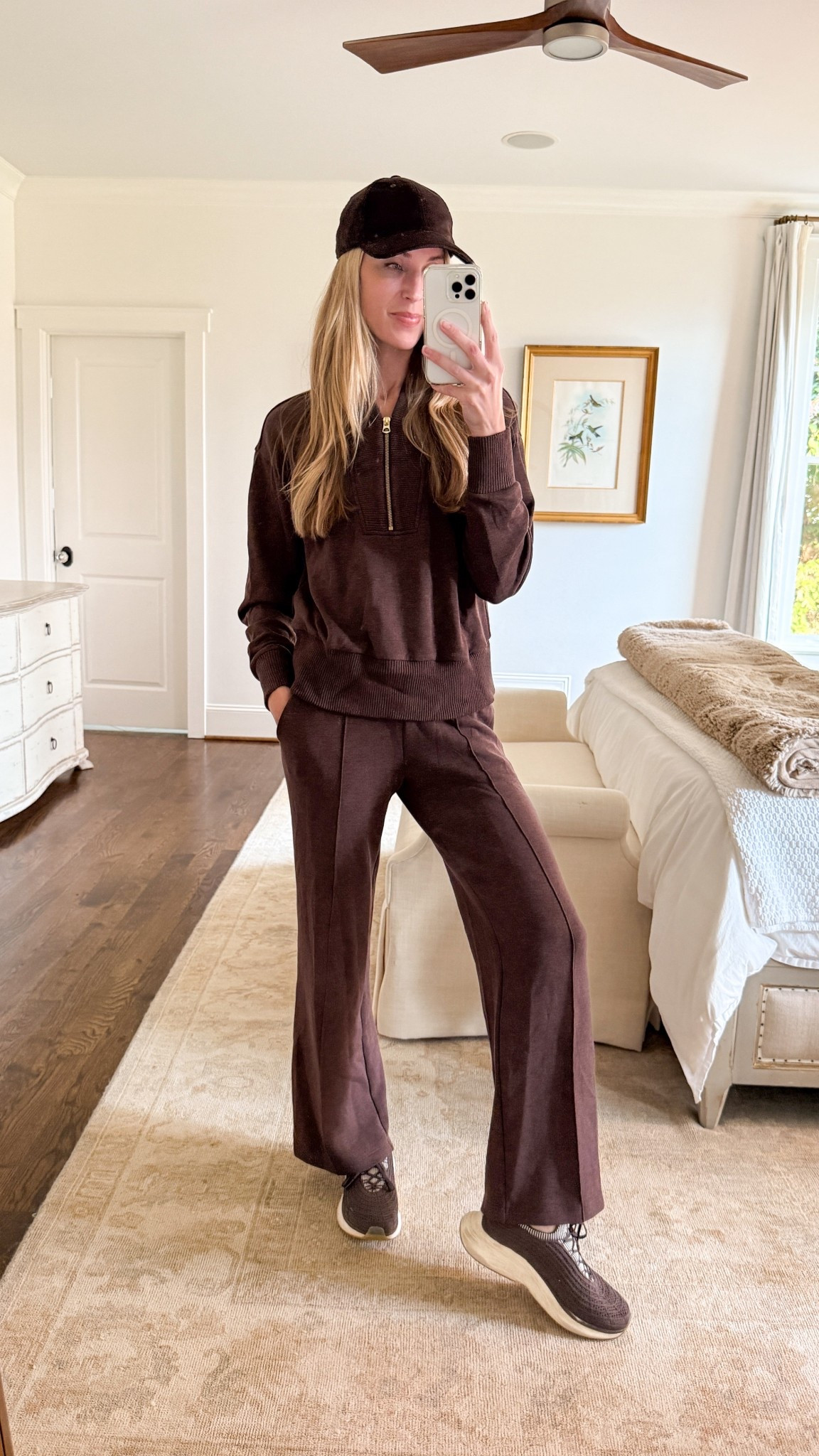 Size S half zip, size S pant (run a little roomy, size down for closer fit), shoes are the most comfortable sneaker I own (TTS). More chocolate brown pieces from Varley linked!

Varley set, chocolate brown set, lounge set, brown lounge set, varley winter, varley athleisure, winter athleisure

#LTKSeasonal #LTKmomlife