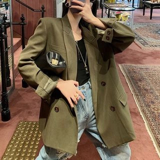 Plain Double-Breasted Blazer / High-Waist Wide-Leg Pants | YesStyle Global