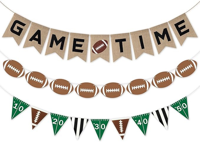 Football Burlap Felt Banners Valentine's Day Gift 3P Football Banner Game Time Fan Pennant Hangin... | Amazon (US)