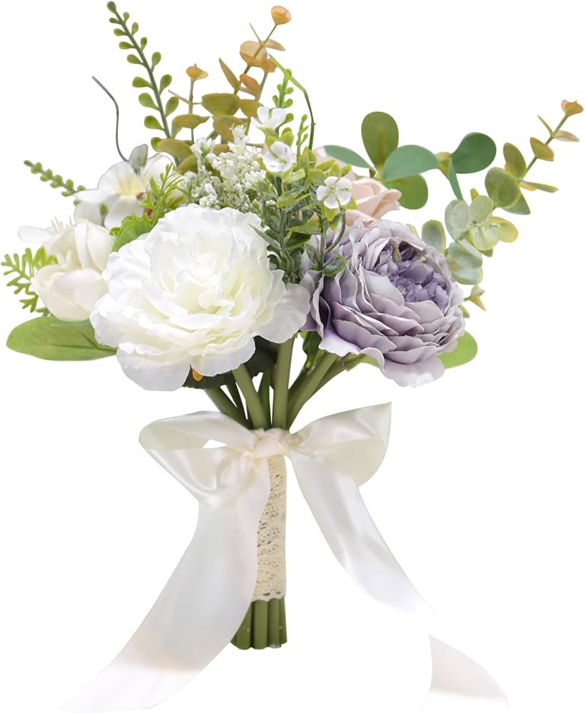 One Boat Wedding Bouquet Bridal Romantic Artificial Silk Peony Rose Flower Bouquet for Bride Brid... | Amazon (US)