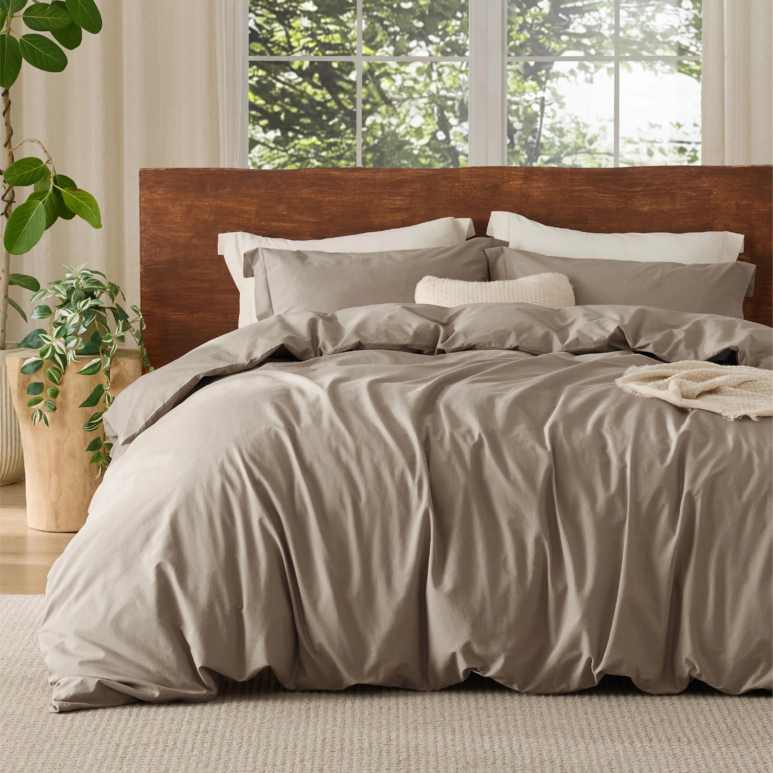 Essential Bedsure 100% Washed Cotton Duvet Cover With Pillow Sham for All Seasons | Wayfair North America