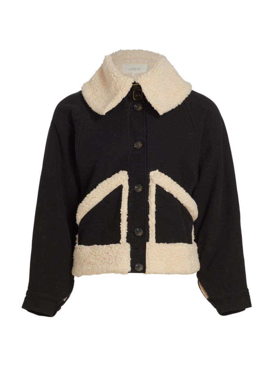 Peak Faux-Shearling & Denim Crop Jacket | Saks Fifth Avenue