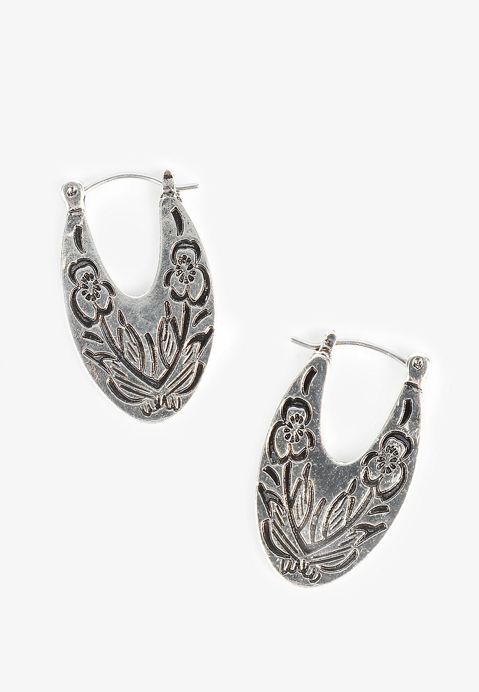 Silver Etched Horseshoe Earrings | Maurices