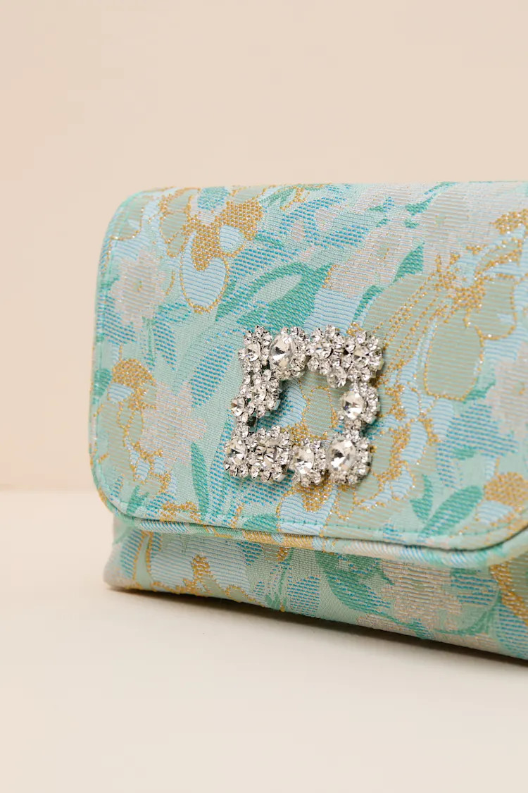 Efina Light Blue Floral Jacquard Crossbody Clutch | Lulus