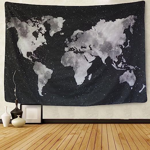 Sunm boutique World Map Tapestry Wall Hanging Black Map Tapestry Watercolor World Map Tapestry Gl... | Amazon (US)