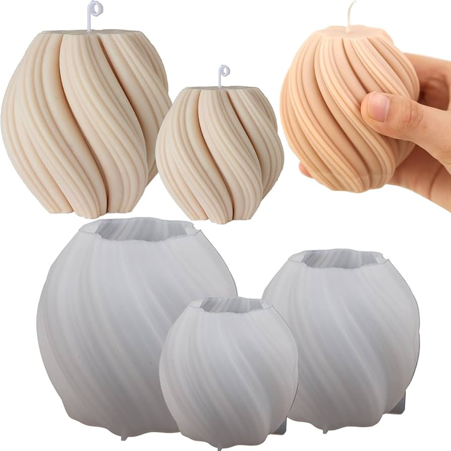 Douup 3Pcs Geometric Pillar Candle Mold, 3D Silicone Candle Molds, Irregular Wave Twisted Silicon... | Amazon (US)
