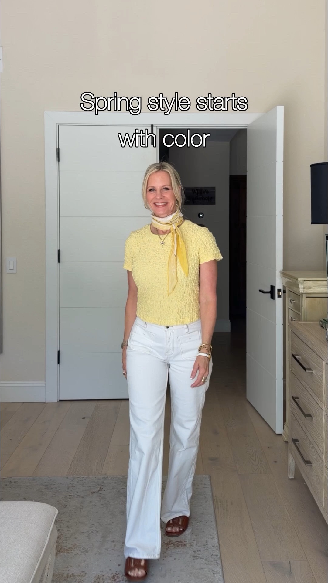 Yellow is always a good idea 💛 Loving this cheerful combo with a yellow top, white jeans and a light scarf for an effortless spring look. Bright colors instantly boost your mood and confidence. Life is your red carpet… dress like it.

Smocked top is sold out. Linking others below.  Mixing high & low  

#LTKOver40 #LTKootd