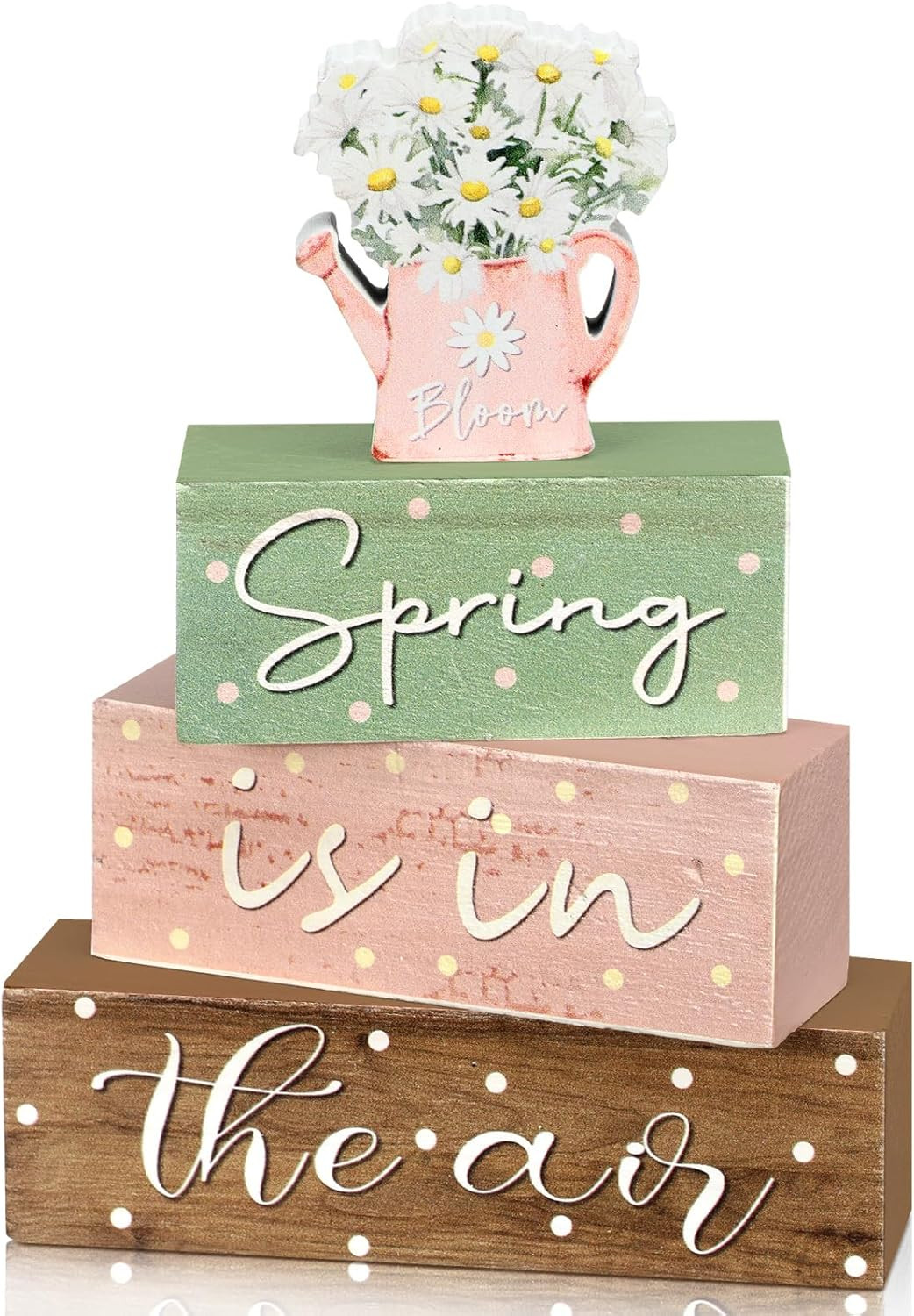 4 Pcs Spring Daisy Table Decorations Spring Tiered Tray Decor Daisy Wooden Block Sign Farmhouse R... | Amazon (US)
