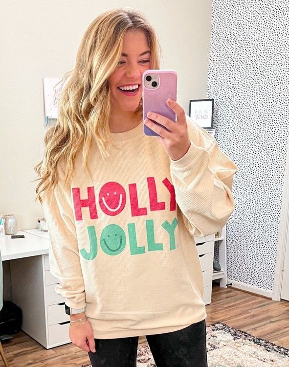 Holly Jolly Corded Sweatshirt - Natural | Callie Danielle