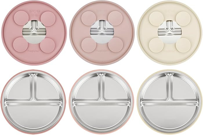 PandaEar 3 Pack Stainless Steel Baby Suction Plates, Divided Toddler Plate for Baby Led Weaning S... | Amazon (US)