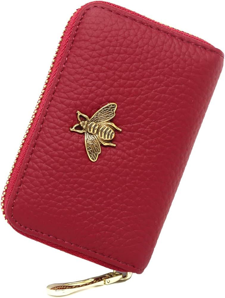 RFID Credit Card Holder, Small Leather Zipper Card Case Wallet for Women | Amazon (US)